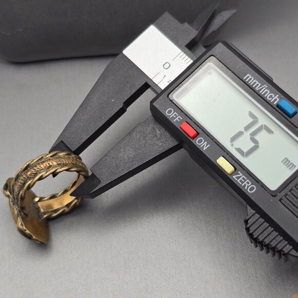 VTG Southwestern Brass & Red Coral Ring Size 8 Leaf Motif Etched Rope Band - Picture 9 of 12